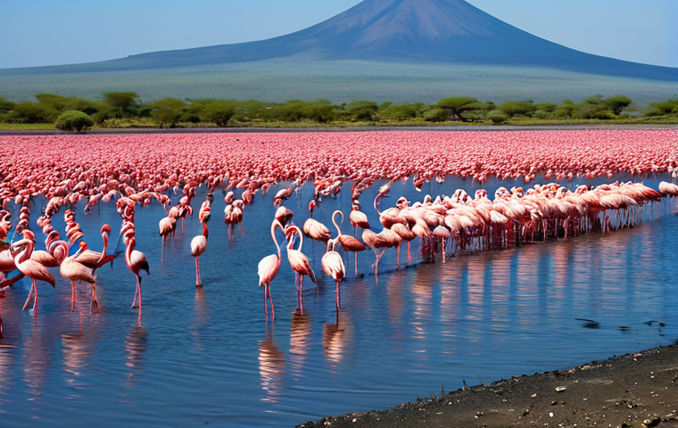 Tanzanian Bird Paradise**

"A breathtaking view of Lake Natron, Tanzania, teeming with thousands of pink flamingos feeding in the shallow water, fully clothed birdwatchers in appropriate attire observing from a respectful distance, safe for work, perfect anatomy, natural proportions, professional wildlife photography, family-friendly, vibrant colors, clear sky, appropriate content."

**