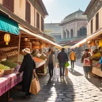 탄자니아로의 직항편 정보 - **"A bustling, vibrant open-air market scene during a sunny daytime. Diverse individuals of all ages...
