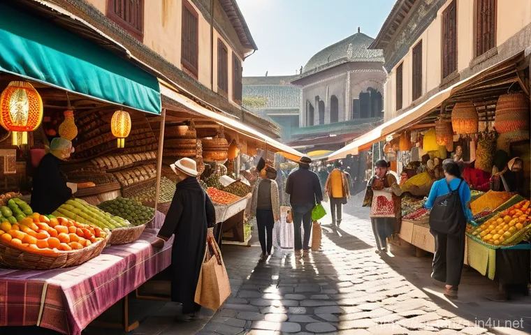 탄자니아로의 직항편 정보 - **"A bustling, vibrant open-air market scene during a sunny daytime. Diverse individuals of all ages...